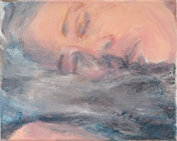 Kleinformatige Malerei eines liegenden Porträts, Tempera und Öl auf Leinwand, von Sabine Schmidtpeter, Düsseldorf