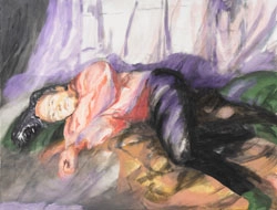 Bildnis einer liegenden Frau nach Modell gemalt in Tempera und Öl auf Leinwand