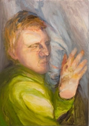 Malerei eines Porträts, Öl auf Leinwand, von Sabine Schmidtpeter, Düsseldorf