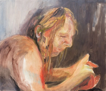 Porträt im Profil mit nachdenklichen Blick, nach Modell gemalt. Gestische Malerei mit markanten Pinselstrich.